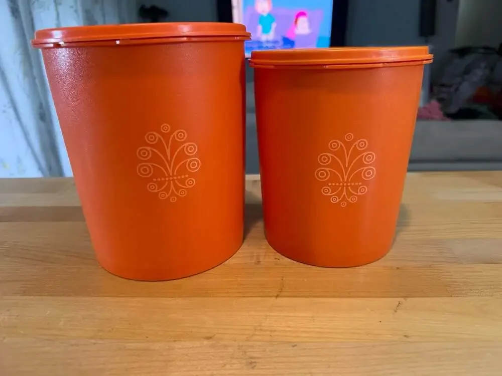 Vintage Tupperware Servalier Nesting Canisters in Harvest Orange, Set of 2